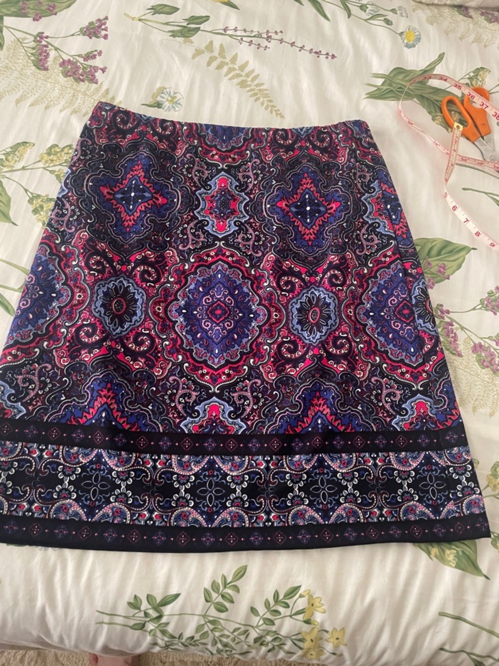Talbots Navy, Pink and Purple Medallion A-Line Skirt